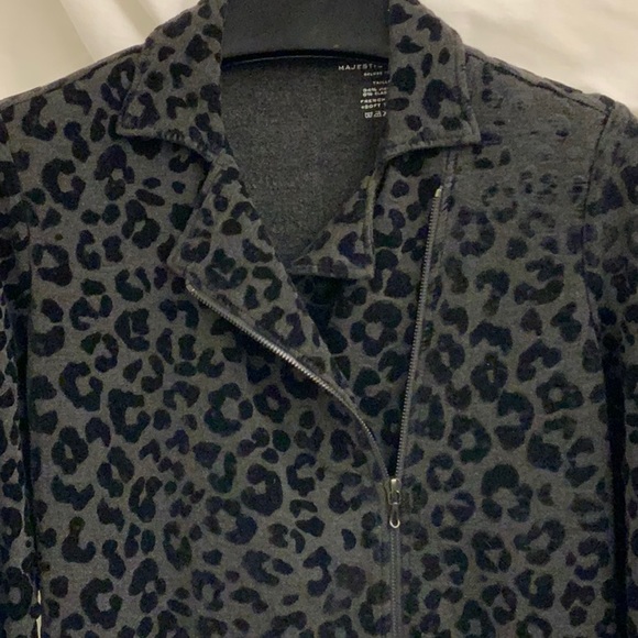 Majestic Filatures Black and Gray Leopard Stretchy Moto Jacket with Zippers (S) - Picture 2 of 7